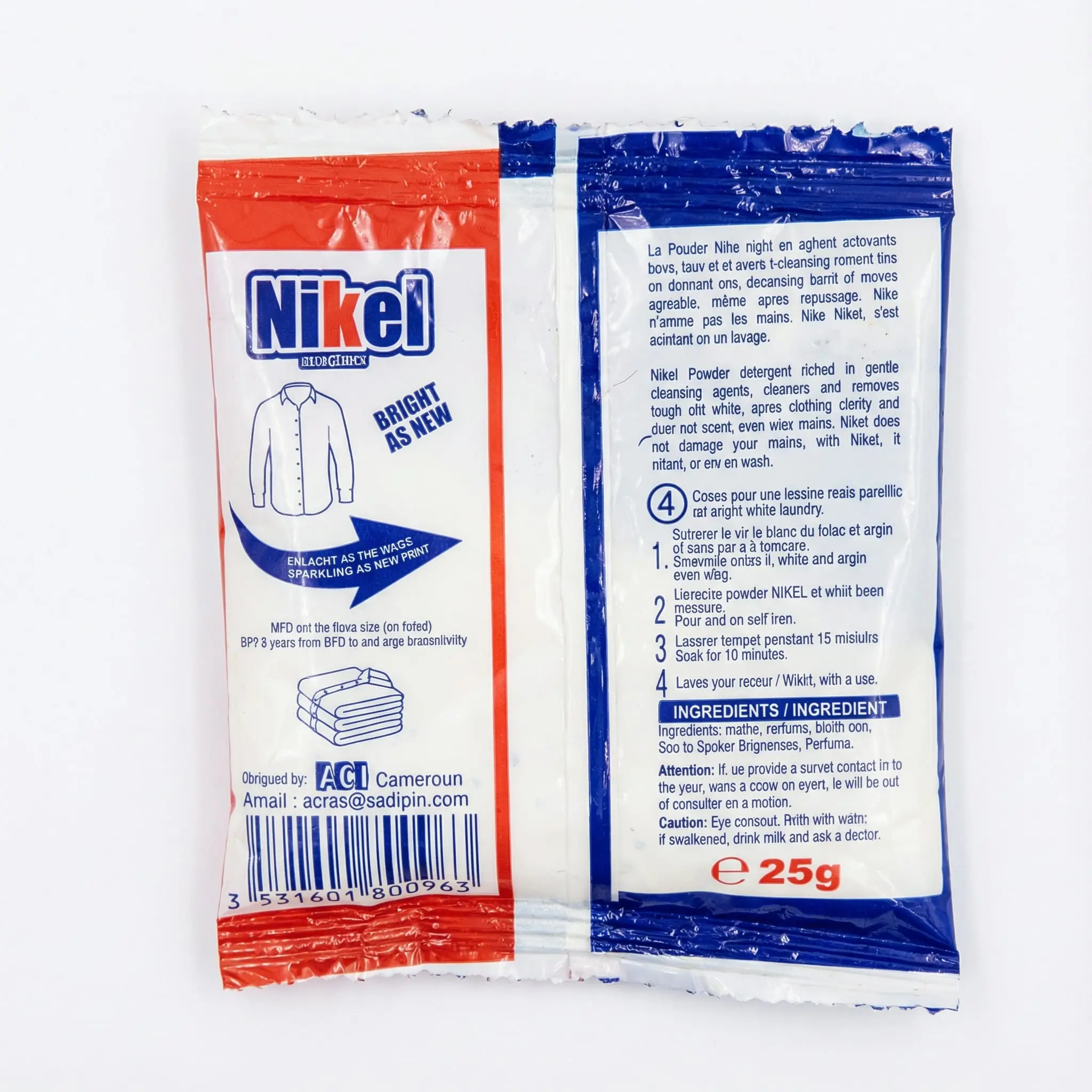 informations arrière sachet détergent lessive Nikel